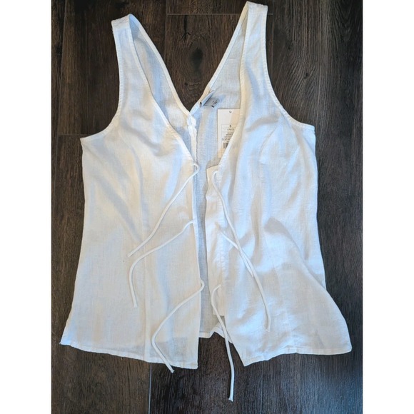 Womens Linen Tie Front Vest Tank Top Small Boho Festival Coastal Sleeveless - Picture 9 of 14
